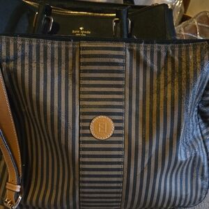 Fendi Black and Brown Striped Tote with Logo Medallion(Crossbody)